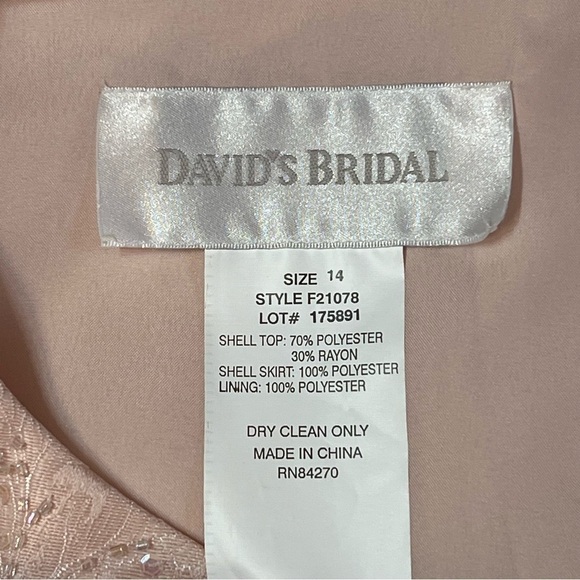 David’s Bridal Sequined Brocade Bodice Mock Two Piece Shell Pink Dress NWT Sz 14 - Picture 12 of 14